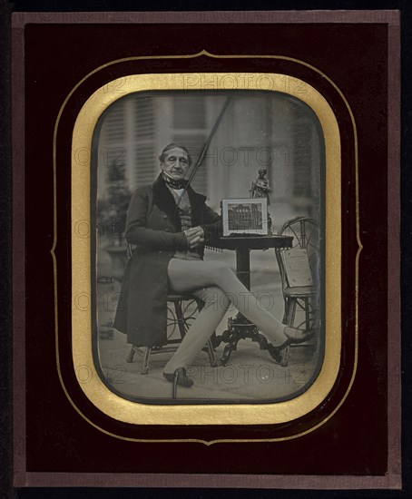 Self-Portrait with Daguerreotype of Roman Forum; Jean-Gabriel Eynard, Swiss, 1775 - 1863, about 1845; Daguerreotype