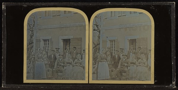 Group portrait of twelve servants of Jean-Gabriel Eynard; Jean-Gabriel Eynard, Swiss, 1775 - 1863, about 1852; Stereograph