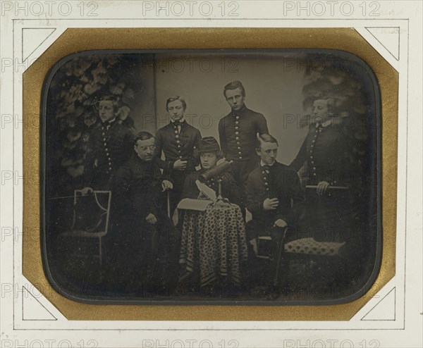 Portrait of six boys in military school uniforms with their headmaster at Beaulieu; Jean-Gabriel Eynard, Swiss, 1775 - 1863