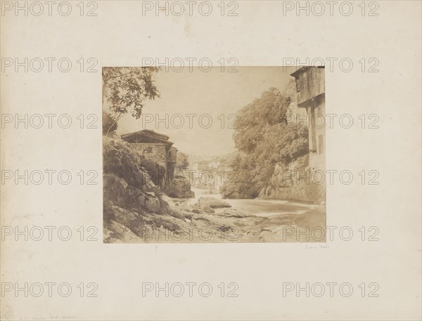 Rural Village on a River, Auvergne; André Giroux, French, 1801 - 1879, Auvergne, France; about 1855; Salted paper print from a