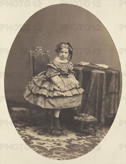 Portrait of a Seated Girl; André Adolphe-Eugène Disdéri, French, 1819 - 1889, about 1858; Salted paper print; 24.1 x 18.3 cm