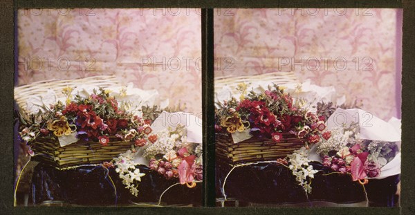 Still life of flowers in a basket; Lumière Brothers; 1907; All-Chroma autochrome; 7 x 6.7 cm 2 3,4 x 2 5,8 in