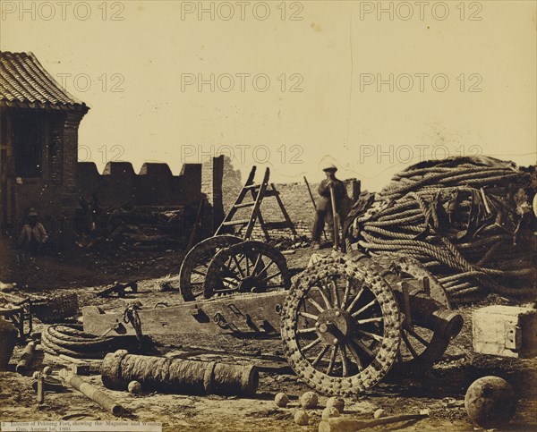 Interior of Pehtang Fort, Showing the Magazine and Wooden Gun, August 1, 1860; Felice Beato, 1832 - 1909