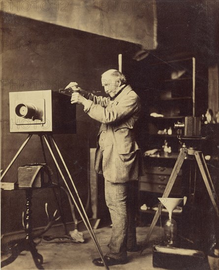 Self-portrait preparing a Collodion plate; Capt. Horatio Ross, British, 1801 - 1886, 1856 - 1859; Albumen silver print