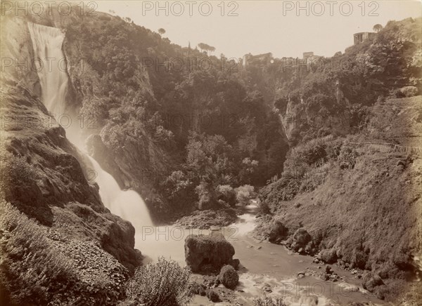 Tivoli, Waterfall with the Temple of Vesta; James Anderson, British, 1813 - 1877, about 1845 - 1877; Albumen silver print