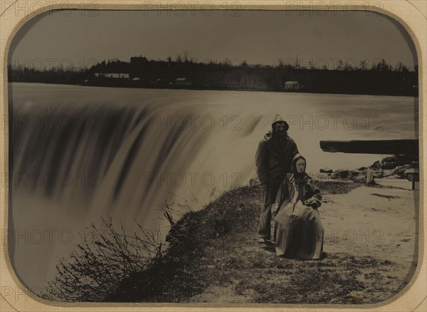 Couple at Niagara Falls in Waterproofs; Attributed to Henry Hollister, Canadian, active about 1840 - 1860, 1860s; Ambrotype