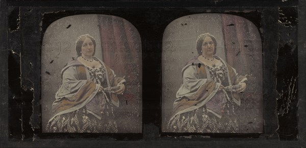 Portrait of a Well-to-do, Well-dressed Woman; Antoine Claudet, French, 1797 - 1867, 1852 - 1860; Stereograph, daguerreotype