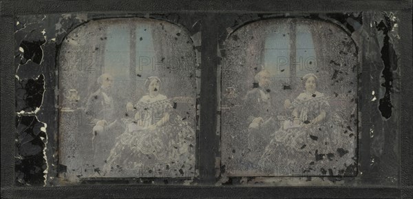 Portrait of an Elderly Couple; Antoine Claudet, French, 1797 - 1867, 1852 - 1860; Stereograph, daguerreotype, hand-colored