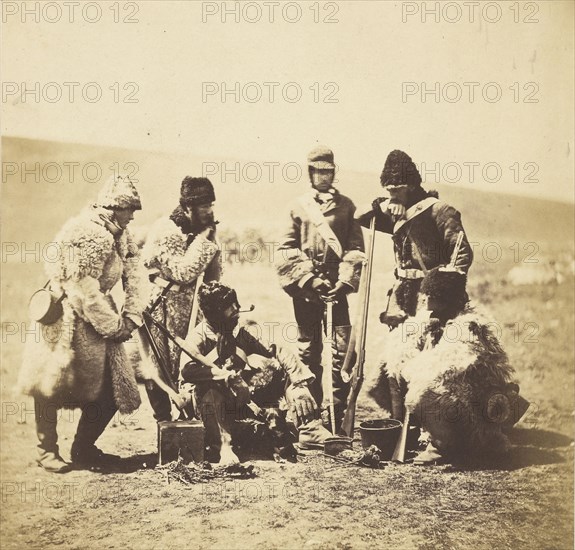 Capt. Pechell & Men of the 77th Regiment - Winter Dress; Roger Fenton, English, 1819 - 1869, 1855; published March 25, 1856