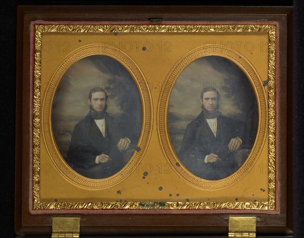 Portrait of a Seated Man with Muttonchop Whiskers; Samuel Broadbent, American, 1810 - 1880, about 1854; Stereograph