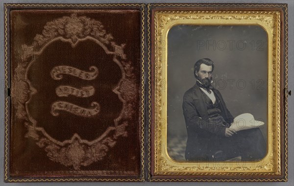 Portrait of a Seated man with hat on knee; Alexander Hesler, American, born Canada, 1823 - 1895, 1848 - 1853; Daguerreotype