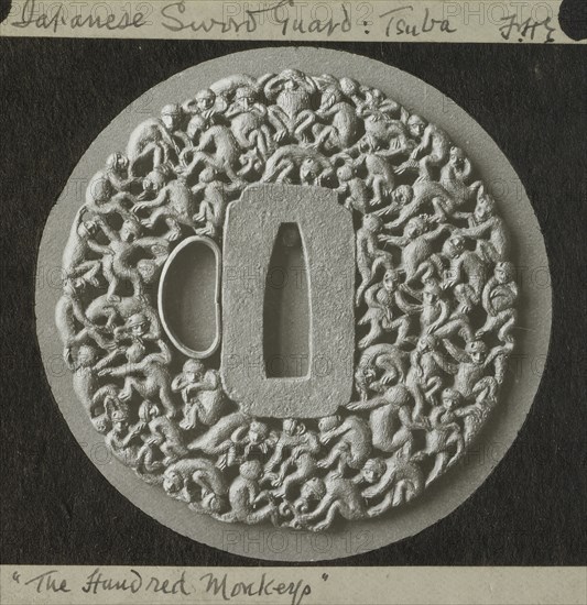 Japanese Sword Guard: Tsuba.  The Hundred Monkeys.; Frederick H. Evans, British, 1853 - 1943, 1883 - 1899; Lantern slide