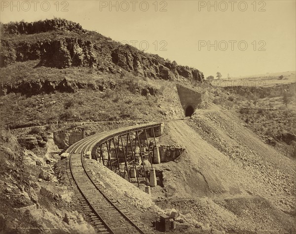 Bridge and Tunnel, Johnson's Cañon, A & P. R. R; William Henry Jackson, American, 1843 - 1942, about 1890; Albumen silver print