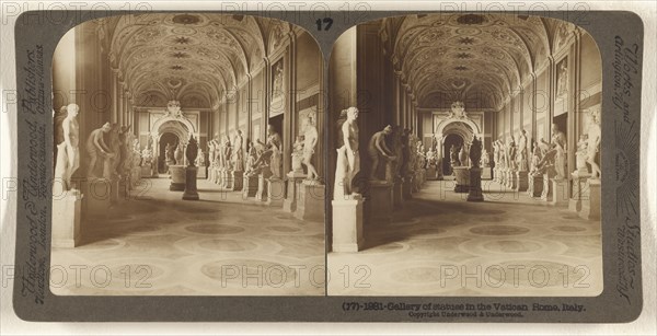 Gallery of statues in the Vatican, Rome, Italy; Underwood & Underwood, American, 1881 - 1940s, about 1900; Gelatin silver print