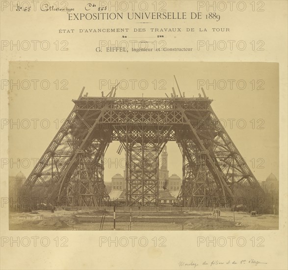 Construction of the shafts of the first level; Louis-Émile Durandelle, French, 1839 - 1917, March 26, 1888; Albumen silver