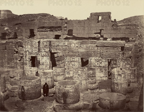 3eme Cour du Grand Temple de Medinet-Abou, ou des colonnes. Thebes; Félix Bonfils, French, 1831 - 1885, Thebes, Egypt; 1872