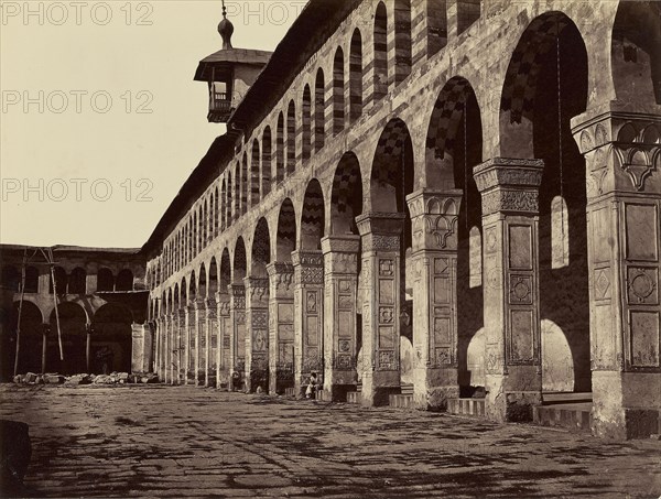 Enfilade de la Grande Mosquee, cote sud, dans la cour, Damas, Félix Bonfils, French, 1831 - 1885, Damascus, Syria; 1872