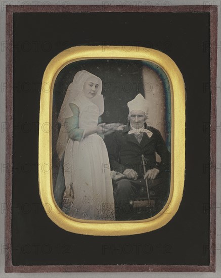 Sister of Charity Serving Patient at the Hospice de Beaune; French; about 1848; Daguerreotype, hand-colored; 12.4 × 9.1 cm