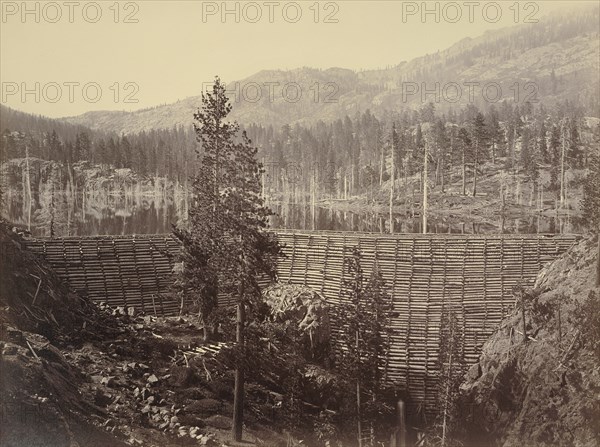 Dam and Lake, Nevada County, Near View; Carleton Watkins, American, 1829 - 1916, Nevada, United States; about 1871; Albumen