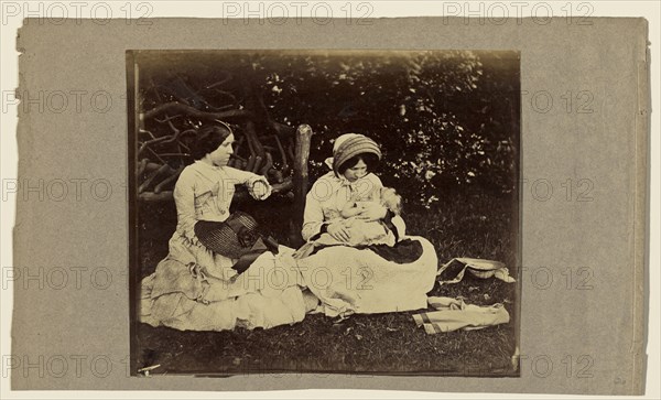 Child asleep with two woman seated on grass; Roger Fenton, English, 1819 - 1869, about 1860; Albumen silver print