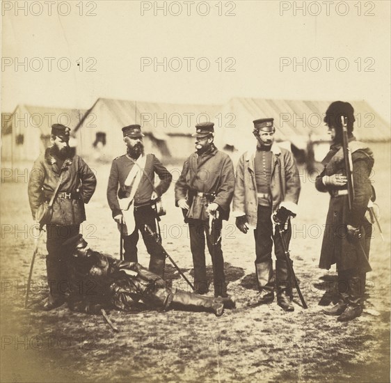 Lt. Col. Munro & Officers of the 39th Regiment; Roger Fenton, English, 1819 - 1869, 1855; Salted paper print; 16.5 x 16.8 cm