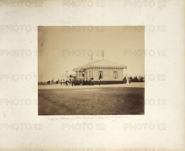 The Emperor and his general staff in front of the imperial pavilion; Gustave Le Gray, French, 1820 - 1884, Chalons, France