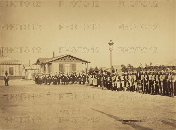 Military Lineup, Camp de Chalons; Gustave Le Gray, French, 1820 - 1884, Chalons, France; 1857; Albumen silver print