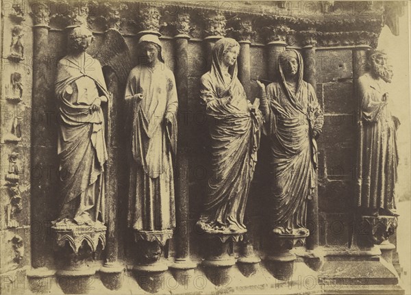 Cathédrale de Reims. Figures du Grand Portail; Charles Marville, French, 1813 - 1879, Louis Désiré Blanquart-Evrard French