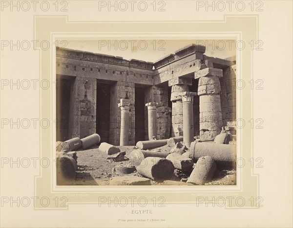 Égypte, Egypt, 2me Cour, galerie de Touthmès 1er à Médinet-Abou; Félix Bonfils, French, 1831 - 1885, Alais, France; 1877