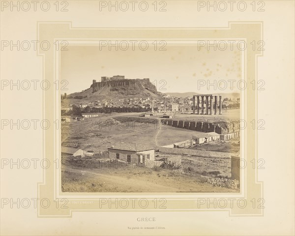 Grèce, Greece, Vue générale des monuments d'Athènes; Félix Bonfils, French, 1831 - 1885, Alais, France; 1877; Tinted Albumen