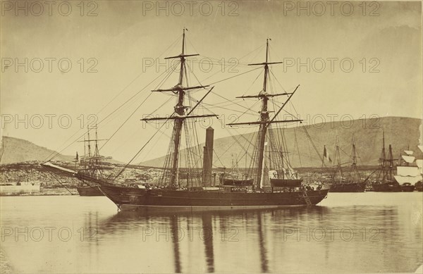 The Salamandre in port; Attributed to Baron Paul des Granges, French ?, active Greece 1860s, 1860 - 1869; Albumen silver print
