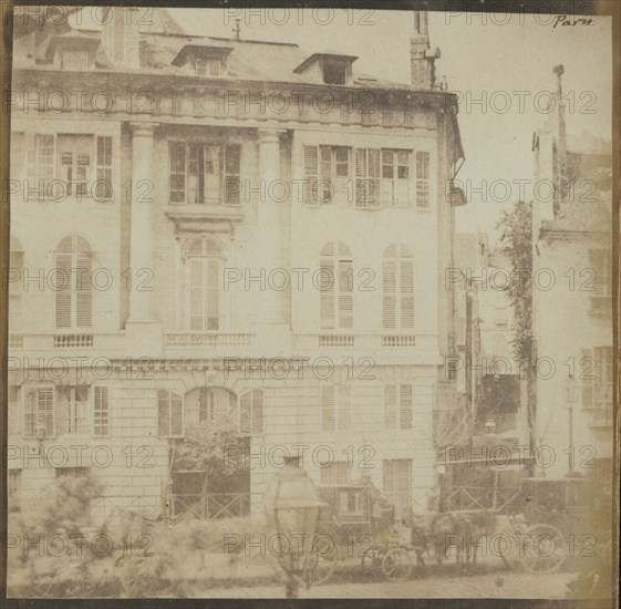 Carriages Before a Paris Residence; William Henry Fox Talbot, English, 1800 - 1877, May 1843; Salted paper print from a paper