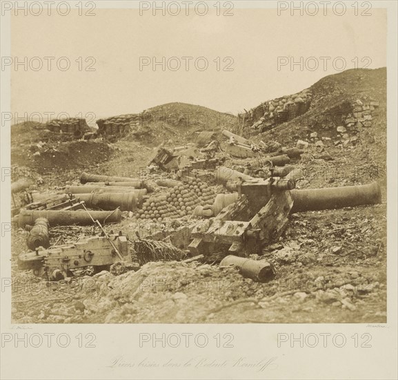 Broken Cannons in Korniloff Redoubt, Pieces brisees dans le Redoute Korniloff, Léon-Eugène Méhédin, French, 1828 - 1905, 1855