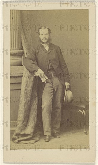 man with moustache & muttonchops, holding gloves in one hand, a hat in the other; F. Schwarzschild, British, active Calcutta