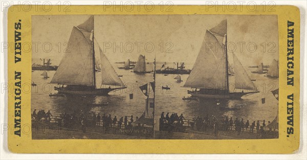 New York City Sailing ship in harbor, people on dock; American; about 1865 - 1875; Albumen silver print