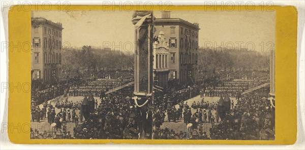 Funeral of President Lincoln, N.Y. City. 7th Regiment passing in view; Peter F. Weil, American, active New York, New York 1860s