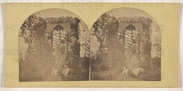Group of people in front of an archway of vegetation; Philip Coombs, American, active 1860s, 1870s; Albumen silver print
