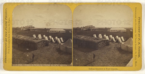 Fort Lincoln, From Block House,Indian Quarters at Fort Lincoln; F.A. Taylor, American, active 1870s - 1900s, 1870s; Albumen