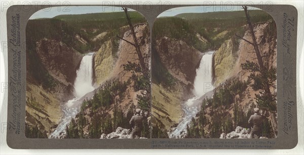 From Pt. Lookout, 1,200 ft. above rive, up canon to Lower Falls, 308 ft., Yellowstone Park, U.S.A; Underwood & Underwood