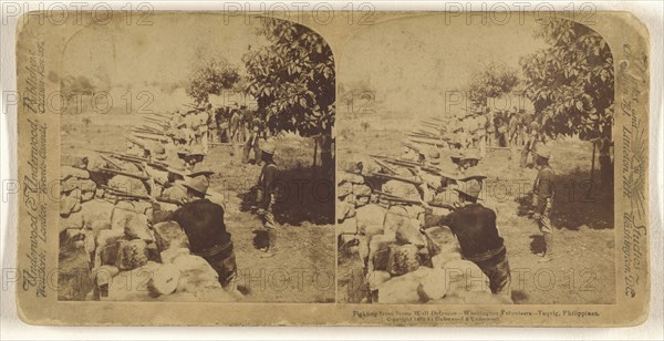Fighting from Stone Wall Defences - Washington Volunteers - Taquig, Philippines; Underwood & Underwood, American, 1881 - 1940s