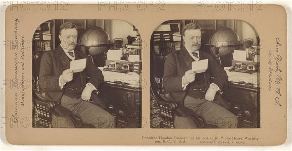 President Theodore Roosevelt at his desk in the White House, Washington, D.C., U.S.A; R.Y. Young, American, active New York, New