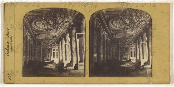 Salon de lecture, Grand hotel, F. Grau, G.A.F., French, active 1850s - 1860s, 1855 - 1865; Hand-colored Albumen silver print