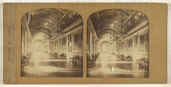 Galerie de Diane, Chateau de Fontainebleau., F. Grau, G.A.F., French, active 1850s - 1860s, 1855 - 1865; Hand-colored Albumen