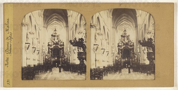 Notre-Dame de Maline, Interieur d'Eglise, F. Grau, G.A.F., French, active 1850s - 1860s, 1855 - 1865; Hand-colored Albumen