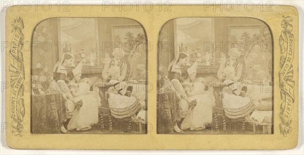 Groupes de Genre three women in a parlor; Léon & Lévy, French, 1855 - 1865; Hand-colored Albumen silver print