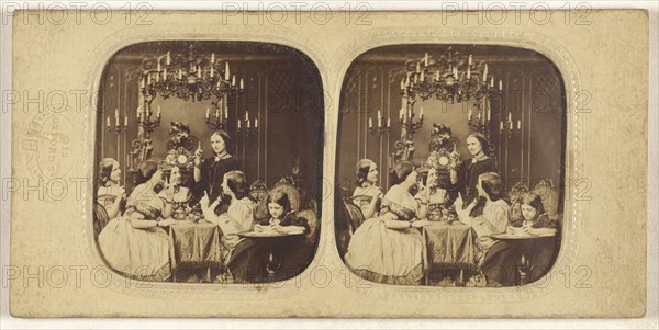 Parlor scene with a group of women and a little girl; London Stereoscopic Company, active 1854 - 1890, 1855 - 1865