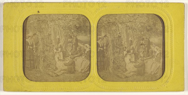 Group of people in a natural setting; 1855 - 1860; Hand-colored Albumen silver print