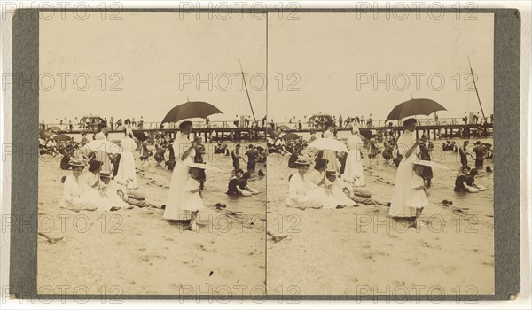 Colonial Beach, Va. On the beach at the bathing hour; Hanson E. Weaver, American, active 1860s - 1870s, about 1906; Gelatin