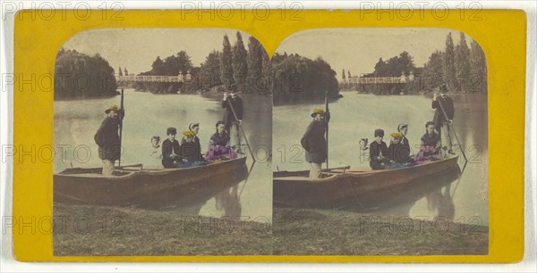 Family in rowboat on river, two rowers with them; about 1855 - 1860; Hand-colored Albumen silver print