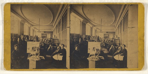 Art students posed at their easels; 1870s; Albumen silver print